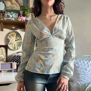 2000s Old Navy Floral Cotton Long sleeve with tie back